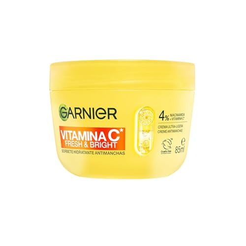 Garnier Vitamin C Fresh & Bright Sorbete Hidratante Antimanchas Crema - 4% [Niacinamida + Vitamina C*] - Cruelty Free International y vegana 85ML