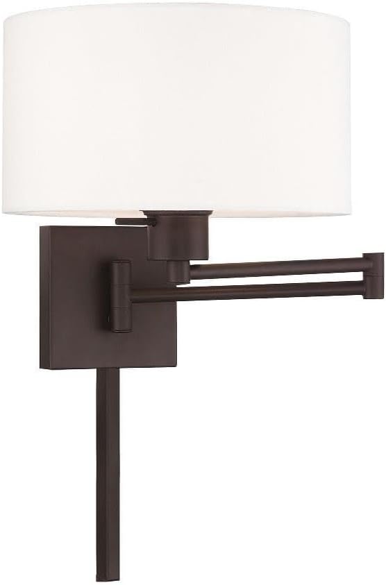 Livex Lighting 40036-07 24.25" One Light Swing Arm Wall Mount, Bronze Finish with Off-White Fabric Shade