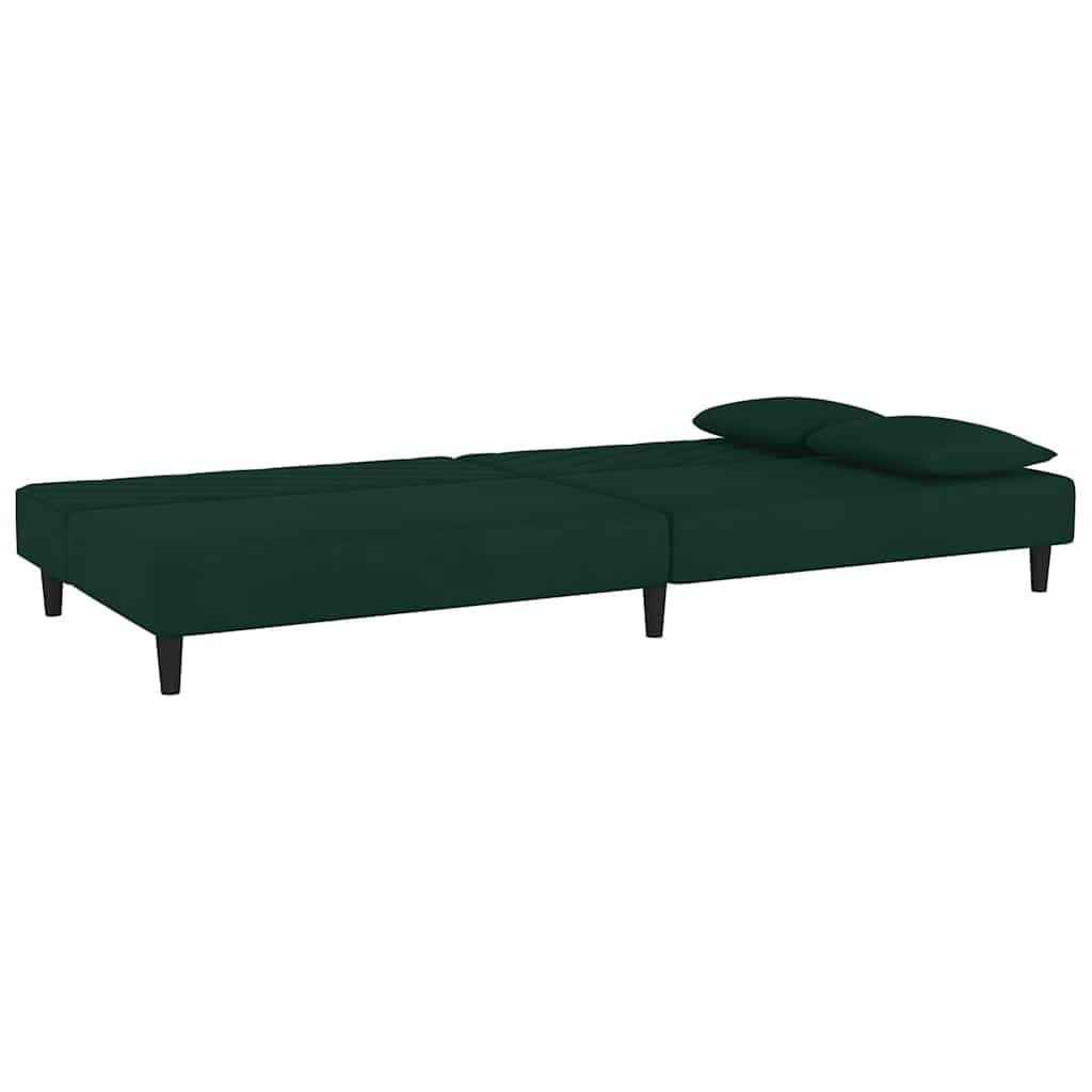 Sofá cama de 2 plazas con 2 cojines de terciopelo verde oscuro, sofá convertible en cama doble con marco de madera, versátil para sala de estar, cine en casa, oficina
