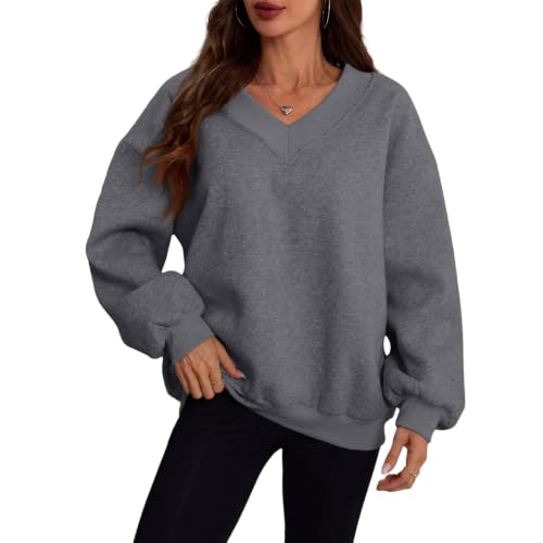 V Neck Sweatshirt for Women Oversized Fleece Sweatshirt Winter Outfits - image 3