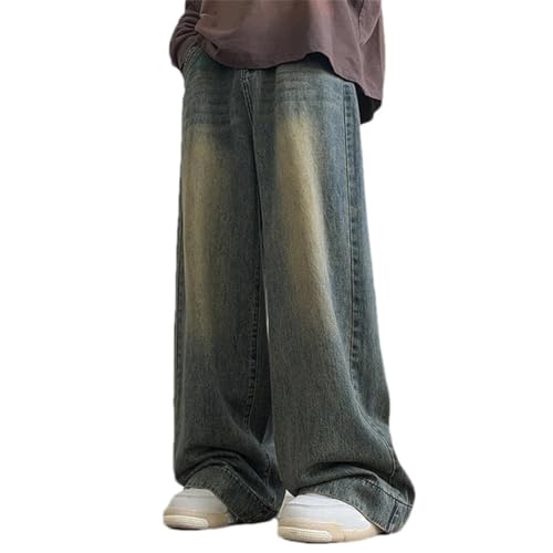Men's Distressed Vintage Jeans Loose Fit Straight Wide Leg Denim Trousers Oversize Streetwear Style