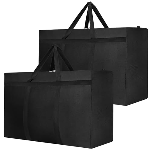 Dntorx 2 Stück 90L Große Aufbewahrungstasche, Oxford Heavy-Duty Umzugstaschen Umzugskartons Groß mit Reißverschluss Handgriff Reisetasche Tragetasche für Umzug Camping Bettwäsche Kleidung Aufbewahrung