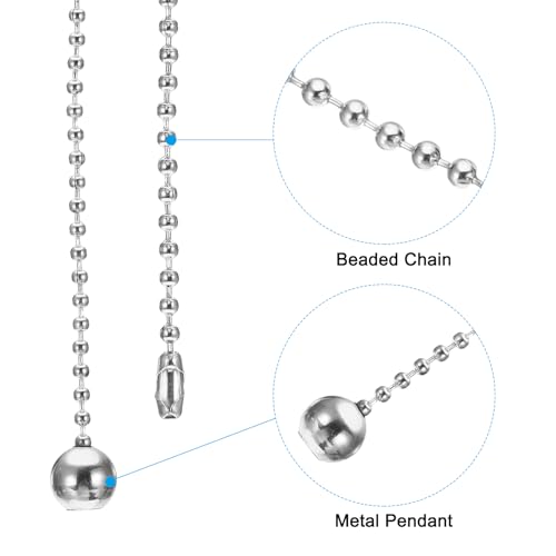 Image of PATIKIL 1M 3.3ft Ceiling Fan Pull Chain, 2 Pcs Beaded Pulls Cord Extender Ball Pendant for Fan Light Chandelier Table Lamp Pulling Switch, Silver Tone