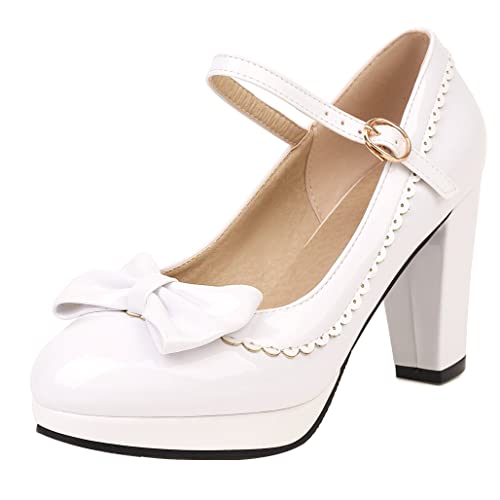 Alsoloveu Women Lolita Mary Janes Platform Pumps Chunky Heel Patent Leather with Ankle Strap