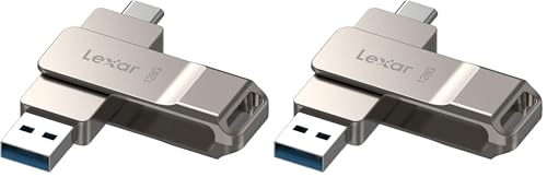 Image of Lexar D40E 128GB Dual USB 3.2 Gen 1 Type-C Jump Drive, USB-C Flash Metal Housing Swivel Design Thumb Drive(Champagne Silver) (Pack of 2)