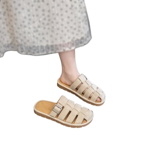 Genuine Leather Top Half Slippers Women's High Rise Thick Sole Sandals Casual Roman Shoes3