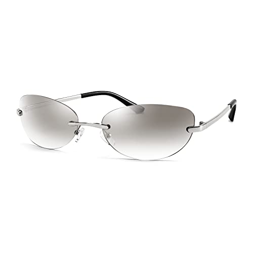 FEISEDY Trendy Rimless Oval Sunglasses for Women Men Retro 90s Eyewear Frame Y2K Glasses B2393