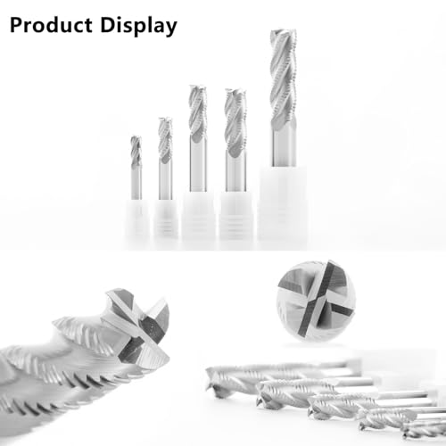 Image of 3 /8 inch Solid Carbide Roughing End Mill 4 Flute Bright (Uncoated) Finish Square Nose Milling Bits for for Aluminum Copper