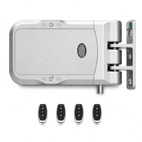 JIAN BOLAND Hidden Door Lock, Remote Control Electronic Deadbolt with 4 Remotes, Keyless Entry Invisible Lock for Home Security, Easy Installation