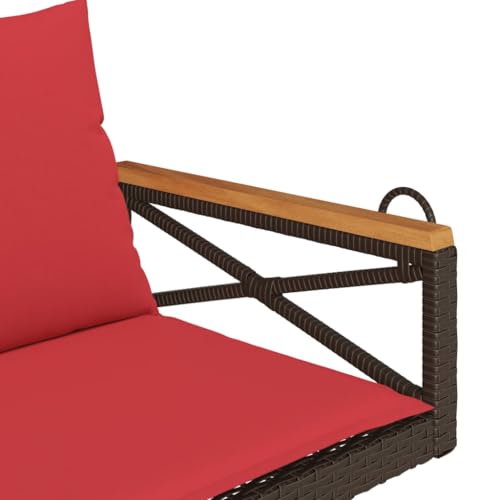 Banc suspendu marron en rotin synthétique avec coussin de jardin - 8
