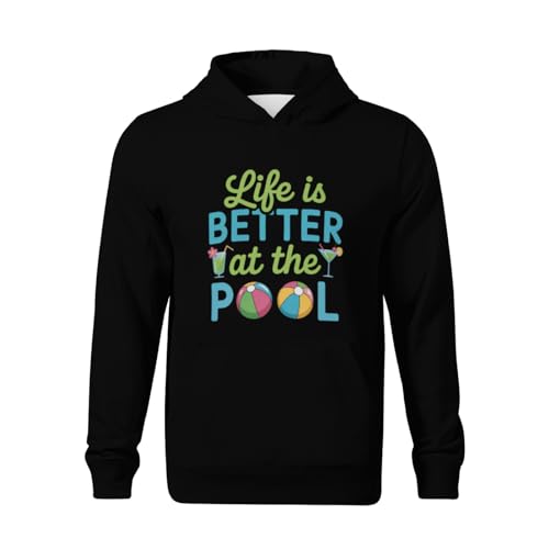 Kids Life Is Better At The Pool Boys Girls Lightweight Kangaroo Pocket Fleece Hoodies2