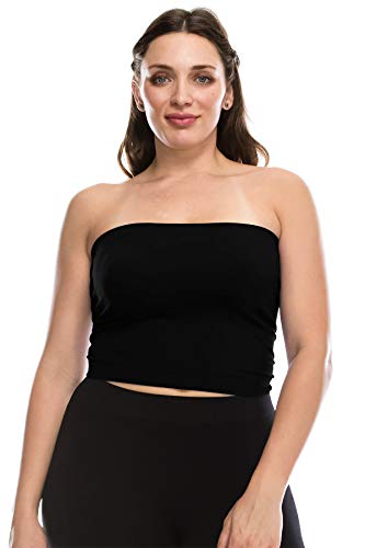 Kurve Women's Plus Size Bandeau - Basic Strapless Seamless Stretchy Tube Top, UV Protective Fabric UPF 50+ (Made in USA)