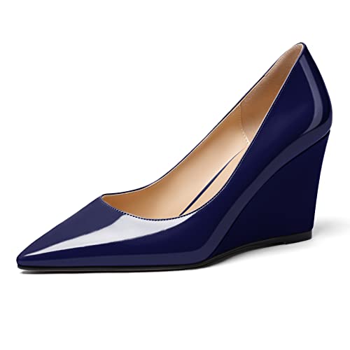 Soireelady Women Wedge Heel Pumps Pointed Toe High Heel Wedges Slip On Heeled Shoes Elegant Dress Shoes for Evening Party Wedding
