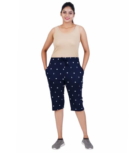 Image of FEEL TRACK Women Cotton Regular Fit Printed Capri (Pack of 1)