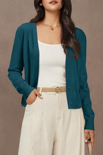 Image of Arach&Cloz Women's Soft Cropped Cardigan Casual Lightweight Shrug Sweater Tops