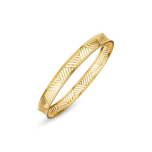 Image of KISNA 9KT Crossline Gold Bangle For Women | BIS Hallmarked Yellow Gold Bangle | Lightweight Daily Wear Gold Jewellery | Gift for Wife, Mother & Sister | S 2.6 Anna