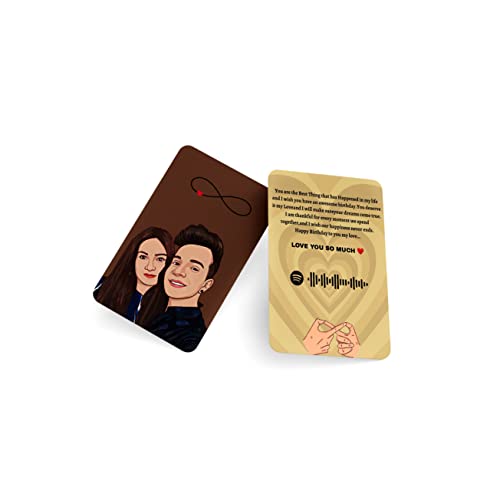 Image of Fairus Customized Wallet Card With Your Photo,Illustration On Front Side,Special Message,Spotify Song Code Backside Best For Special Occasion Gift For Loved One (Couple Illustration) For Thanksgiving