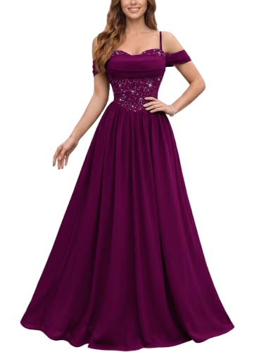 MIUSOL Women's Off Shoulder Spaghetti Strap Lace Sequin Bridesmaid Dress