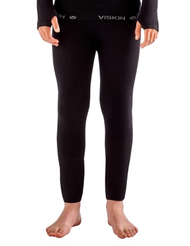 Viskin Kids Seamless Leggings with Cooling Viscose Fiber - Gentle Under Layer Pants for Boys and Girls - Moisture Managing - Skin-Friendly Comfort - 11-14 Years (Black)