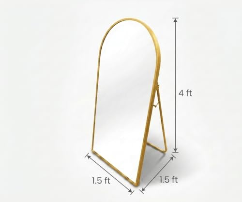 Image of Ellehome A Perfect Home Decor Arched Full Length Floor Mirror with Stand, Black Metal Heavy Frame, 4 ft x 1.5 ft, Freestanding (Gold, 4 x 1.5 ft)
