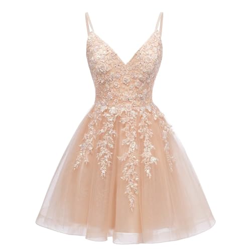 YMSHA V Neck Lace Homecoming Dresses for Teens A Line Sequin Short Prom Party Dress YMS4552