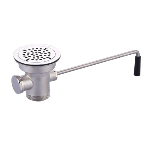 Commercial Sink Drain: 3-1/2" Sink Opening Waste Drain Valve - Brass Kitchen Sink Drain With Twist Handle - Commercial Sink Stopper Prevents Sink Clogged Overflow For Restaurant Multi-Basin