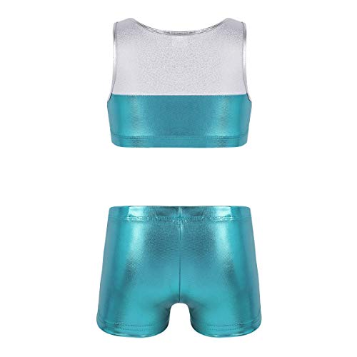 Image of Agoky Kids Girls 2PCS Sports Outfits Ballet Gym Sequins Mermaid Tank Top Shorts Set Tankini Swimwear Gymnastics Tracksuit