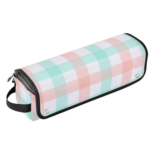 Bolsa de viaje para herramientas de cabello y tapete resistente al calor con cierre para planchas, rizadores y secadores. Organizador impermeable portátil con diseño a cuadros pastel brillante. miniatura 1