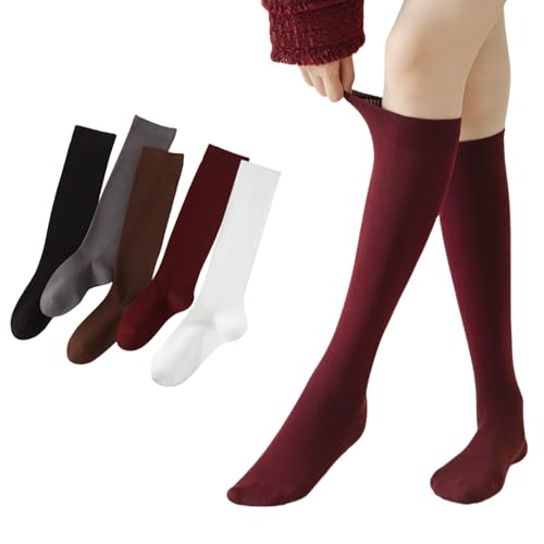 Women's Moisture-Wicking Cotton Knee High Socks 5-Pack – Non-Slip Cushioned Athletic for Gym & Hiking, Odor-Resistant Arch Support (Fits 5.5-10)