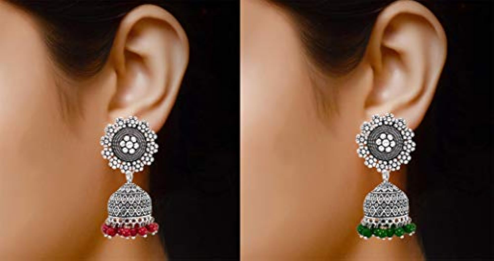 Women's German Silver Oxidised Jhumka Pearl Earrings, Traditional