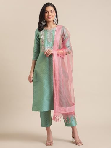Floral Embroidered Kurta Set with Bhagalpuri Silk Dupatta, Sweetheart Neckline, 3/4 Sleeves, Tassels2