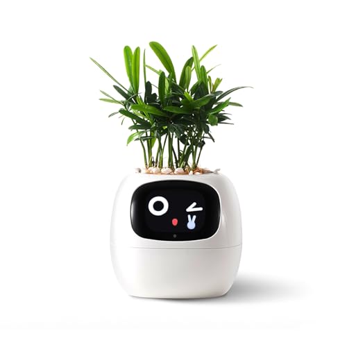 PLANTSIO Intelligenter Pflanzroboter mit Emojis zur Pflanzenpflege, Bezaubernder Pflanzenbegleiter mit umfassender Gesteninteraktion, Gartentopf als Geschenk für den Schreibtisch