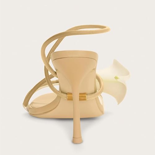 Image of ZJGZF Flower Heels for Women Nude Calla Lilyl Heeled Sandals Wedding Shoes for Bride Sexy Strappy Stiletto Heel Dressy Unique Shoes