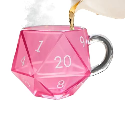 Cup For Tea - Polyhedral Dice Breakfast Cup | Glass Drinking Mug, Fantasy Beverage Tumbler, Rainbow D20 Coffee Container For Bir