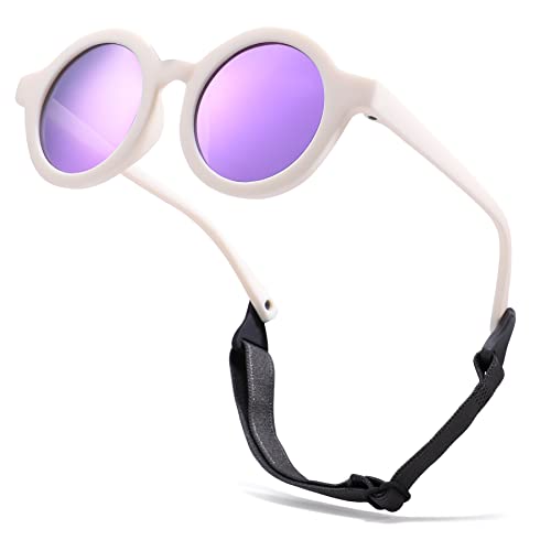 Image of COASION Baby Polarized Round Sunglasses Flexible Rubber Shades with Strap for Toddler Newborn Infant Ages 0-24 Months