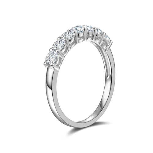 14K Solid White Gold Moissanite Engagement Ring for Women,3mm Width 7 Stones,D Color VVS1 Round Simulated Diamond Moissanite Wedding Promise Proposal Ring for Her Wife Anniversary Bridal Gift,All Size3