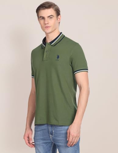 Image of U.S. POLO ASSN. Solid Slim Fit Polo T Shirt for Men - 100% Cotton, Half Sleeves Mens Tshirt - XXL, Olive