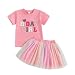 Toddler Birthday Girl Outfit Birthday Girl Letter Embroidery Shirt Top Mesh Tutu Donut Skirt Princess Party Skirt Set (B Pink, 6-7T)