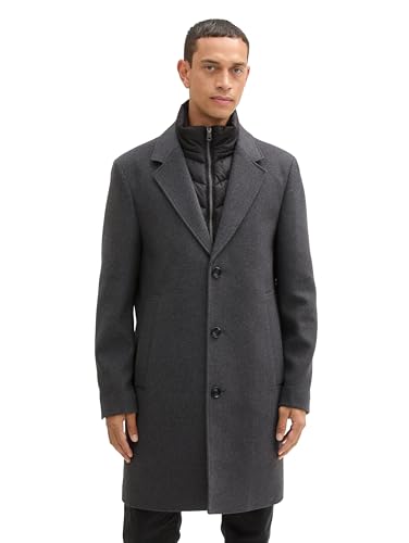 TOM TAILOR Herren 2-in-1 Wollmantel mit Abnehmbarer Innenjacke, 30504 - Dark Anthra Wool Structure, XXL