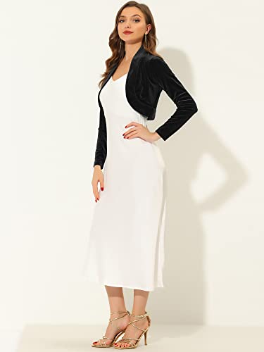 Allegra K Women's Long Sleeve Velvet Shrug Cocktail Party Open Front Cropped Bolero Cardigan Top3