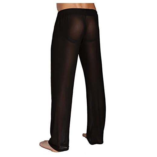 Herren Hose transparent Schwarz Netz Nachtwäsche Männer Reizvoll Unterwäsche Nylon Hose Herren Mesh durchsichtige Lange Hose Sheer Pant Männer Hose Netz-Stoff aus feinster Tüll Stoff (L)