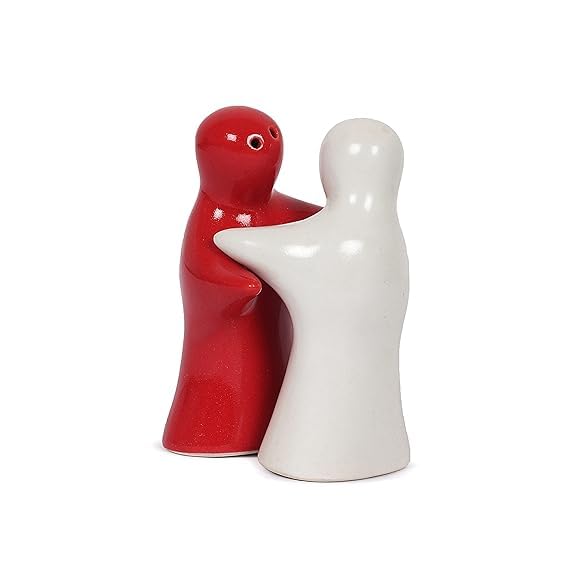 Image of Qimacplus Hug Design Salt and Pepper Shakers Charming Couple Set for Retro Farmhouse Decor, Ideal Kitchen Accessories for Home Decor (Red & White)