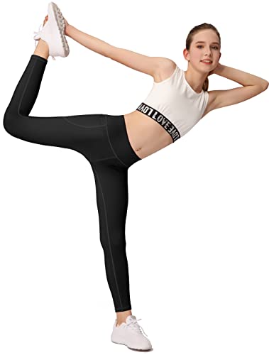 Girls' Athletic Dance Leggings with Side Pockets - Kids Active Tights for Yoga Running Workout Activitie (Pack of 4)4