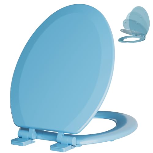 Image of Angol Shiold Slow Close Wood Toilet Seat(Blue, Elongated 18.5'')