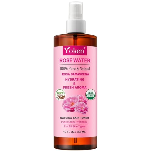Yoken Organic Rose Water Spray 12oz USDA Organic Face Mist Alcohol Free