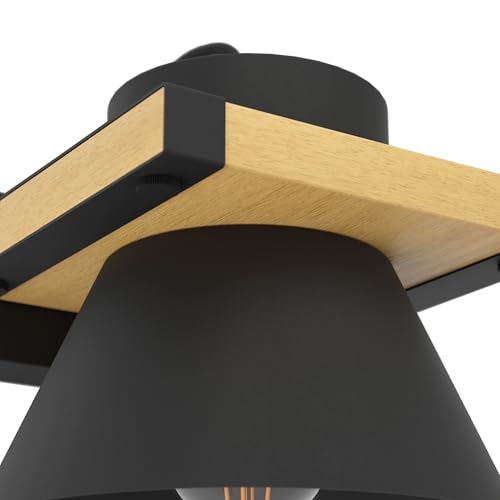 Lámpara de techo con portalámparas E27 Eglo Maccles en madera y metal negro 5