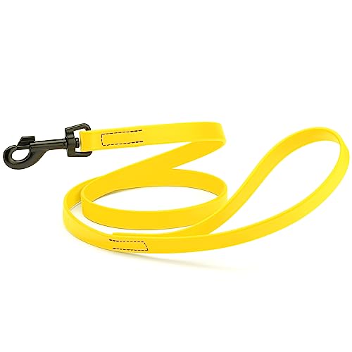 Dogline Biothane Waterproof Dog Leash Strong Coated Nylon Webbing with Black Hardware Odor-Proof Easy to Clean High Performance for Small or Large Dogs Made in USA 4 or 6 ft Lead, Lemon Yellow