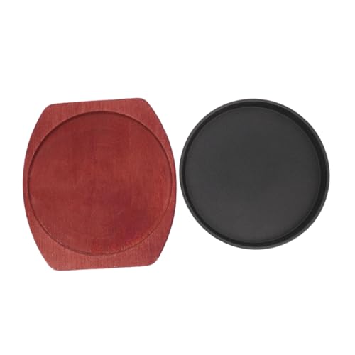 POPETPOP Sartén de Hierro Redonda con Placa de Madera Sartén Antiadherente para Asar Fajitas y Barbacoa para Doméstico y Restaurante