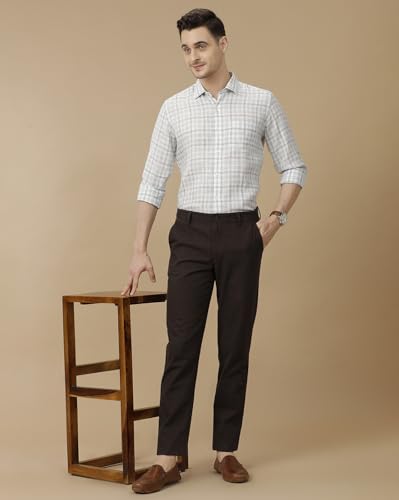 Image of Linen Club Men's Pure Linen Blue Checked Contemporary Fit Half Sleeve Casual Shirt