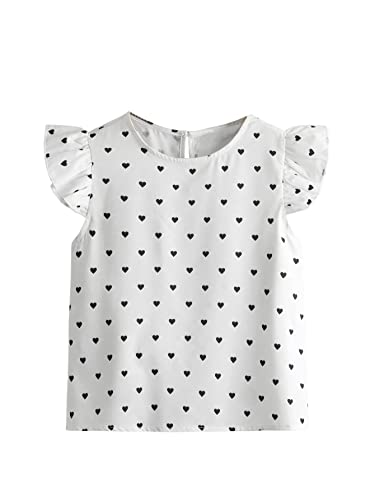 Milumia Girl's Cute Heart Printed Ruffle Trim Sleeveless Keyhole Button Blouse Tops